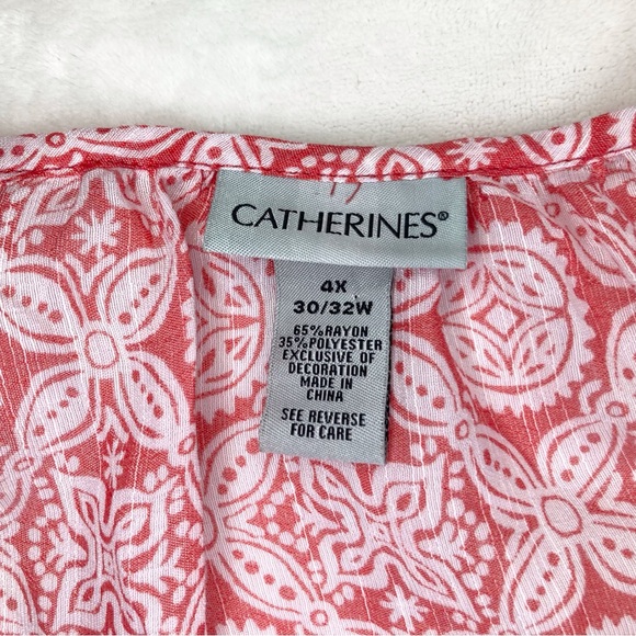 Catherines Pink and White Flutter Sleeve Blouse with Tie Front - Picture 2 of 10